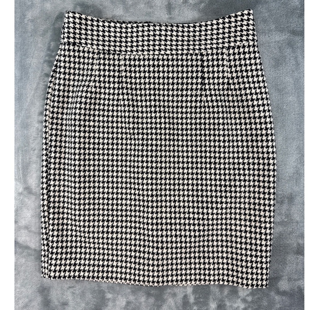 Banana Republic Petite 0P Houndstooth Wool‎ Blend Pencil Skirt Black White Short